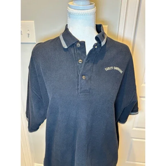 Vintage Harley Davidson Polo Shirt Mens Large Black Embroidered Logo Biker L - Picture 1 of 12